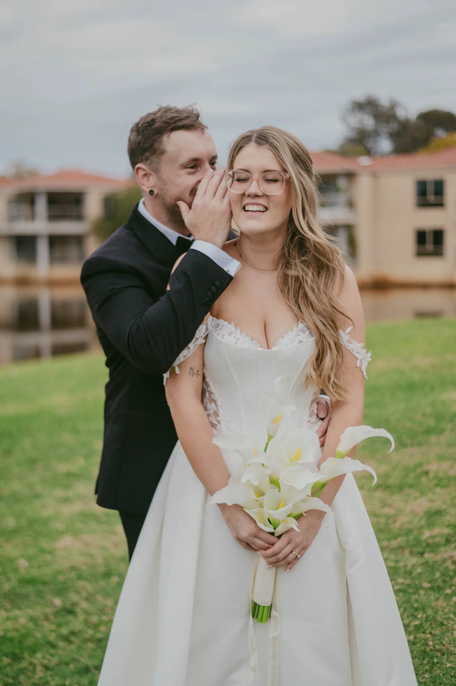 Kirra and Mitch portrait on The Vines Resort grounds as the afternoon light softens