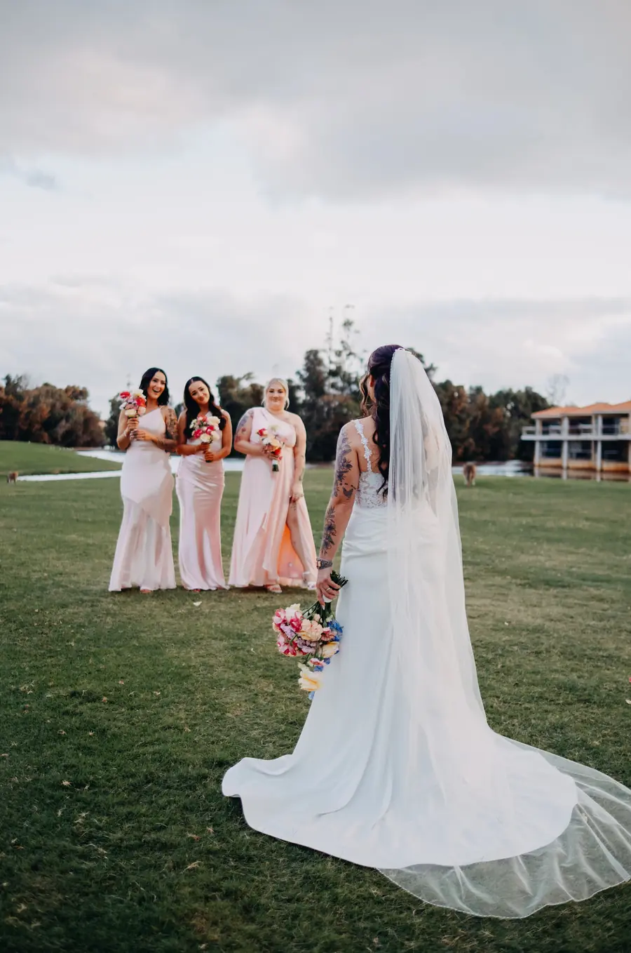 Kerry's emotional first look with her bridesmaids at The Vines Resort, Perth wedding photography