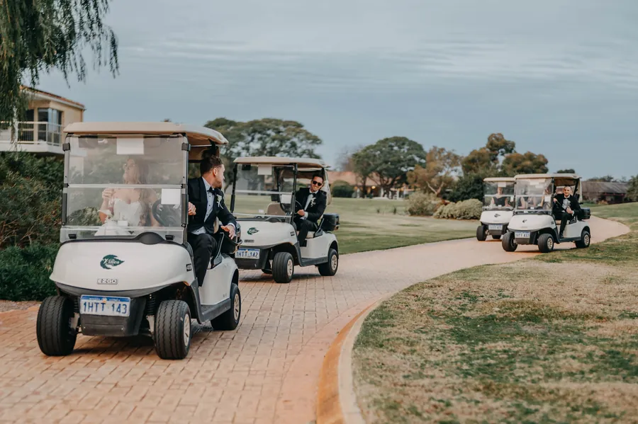 Golf carts used to move the wedding party around The Vines Resort grounds